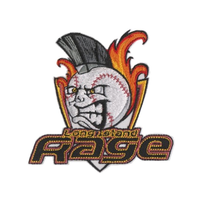 Long Island Rage baseball mascot embroidery digitizing sample, custom sports logo converted to production embroidery stitch file