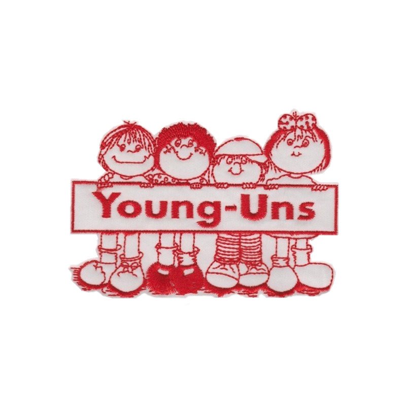 Young-Uns cartoon children embroidery digitizing sample, custom character artwork converted to production-ready embroidery stitch file