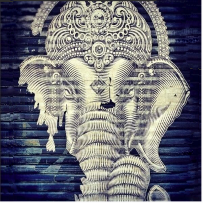 Vector Art Blurry pixelated elephant image with brick wall background before vector tracing