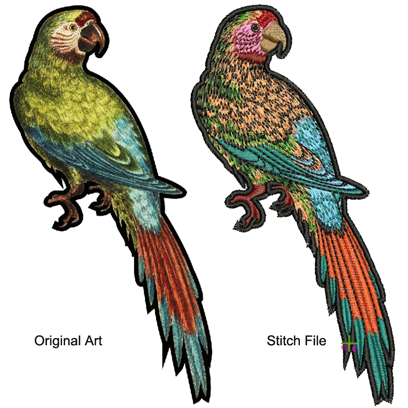 Home Photo to stitch embroidery digitizing comparison - original art vs stitch file